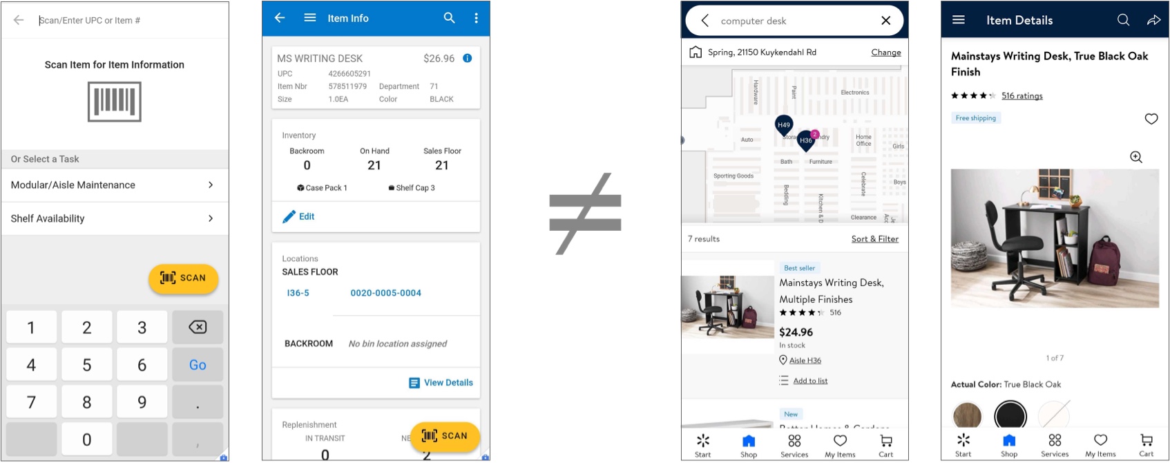 Example of associate product lookup tool versus the customer product lookup tool