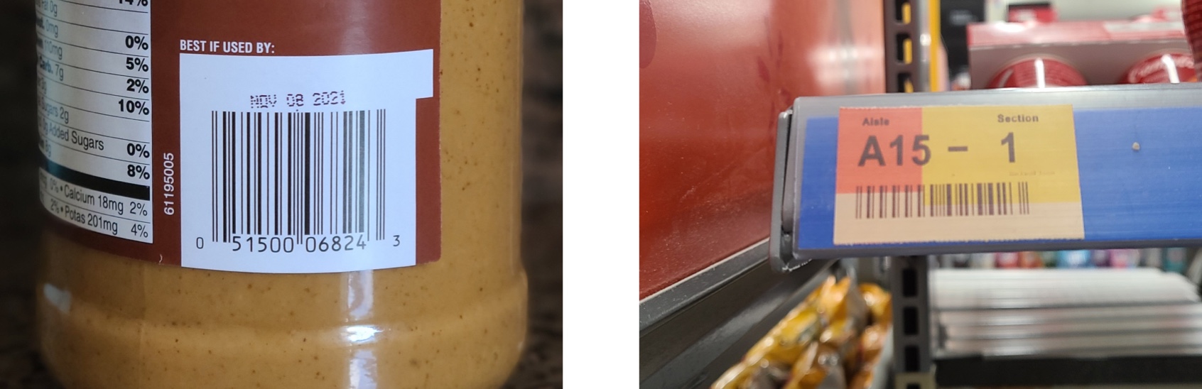 Comparison of an item barcode versus an aisle shelf location label