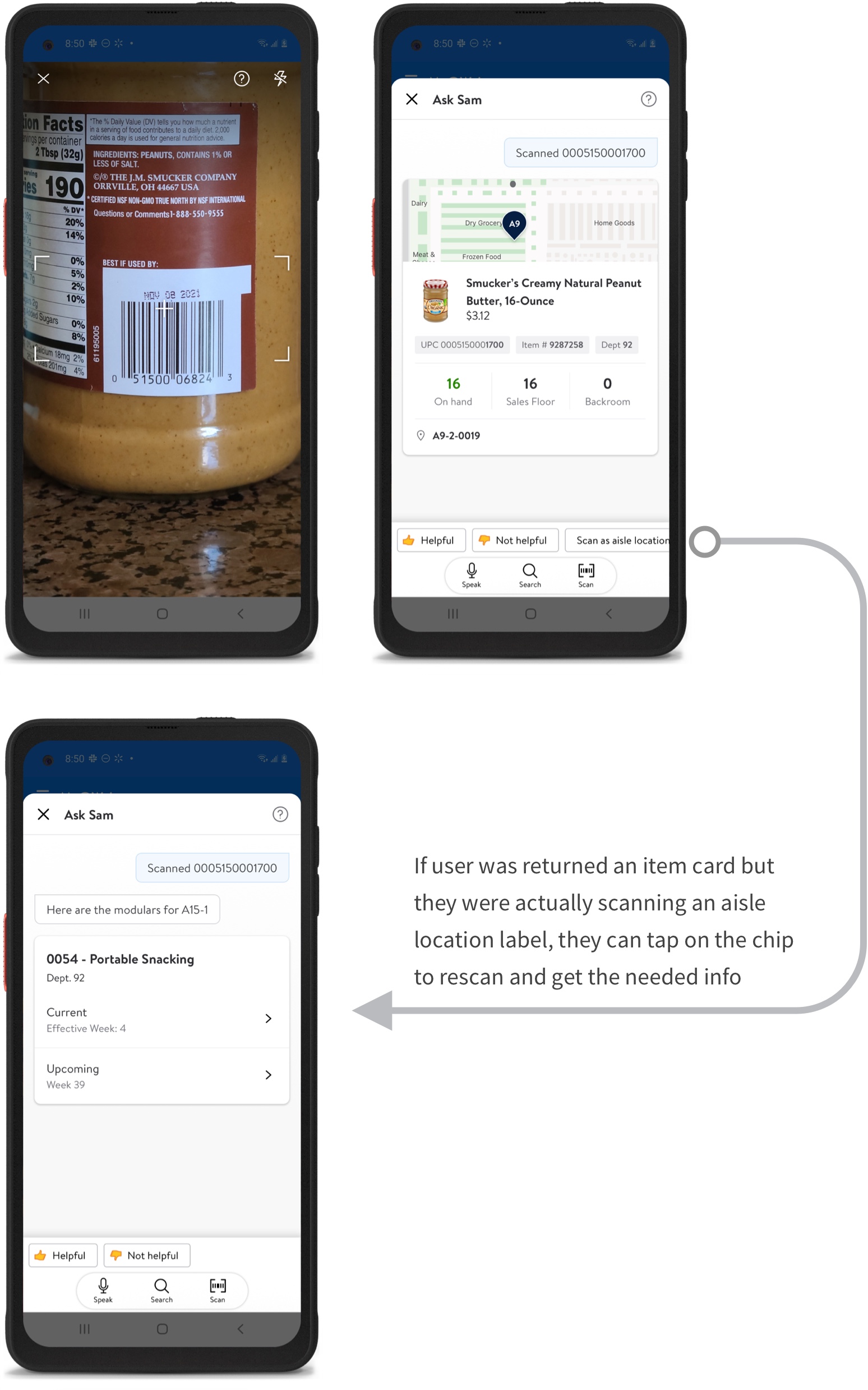 Example of scanning different barcode labels