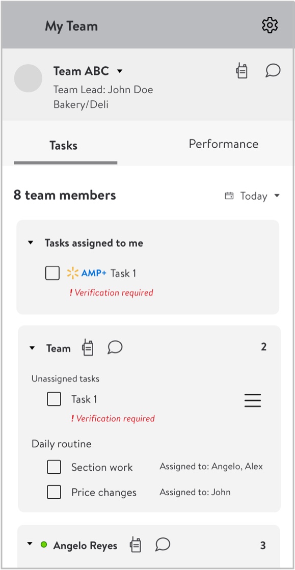 Early prototype of tasks and performance